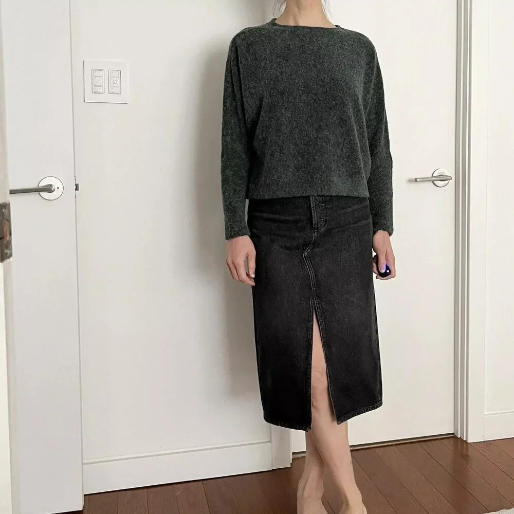 NWT Rag & Bone Kali Denim Pencil Midi Skirt Size 23 Black Gray Minimalist $350